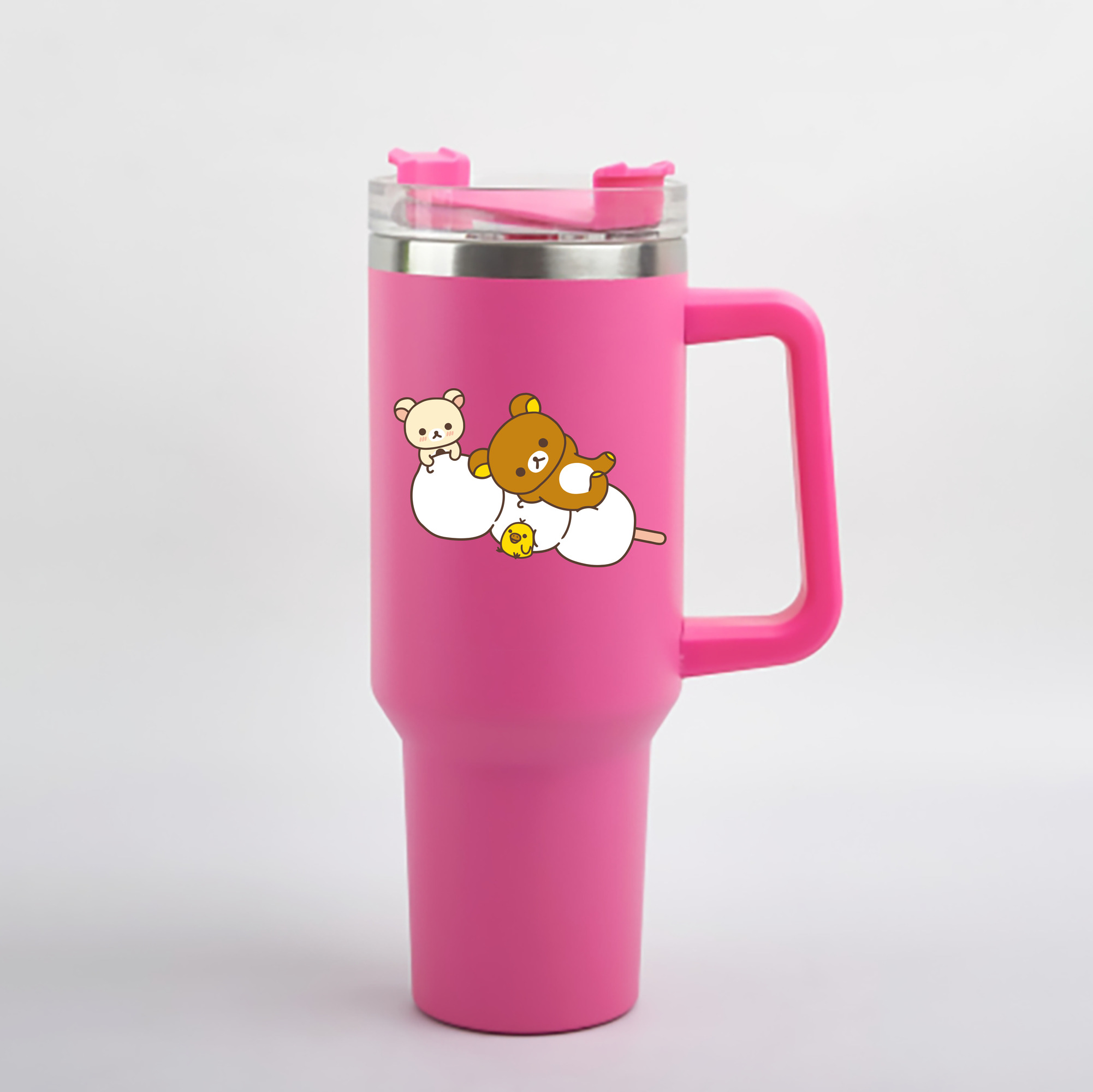 （画像用） リラックマ リラックマ キイロイトリ Rilakkuma Korilakkuma Kiiroitori 1200mL車用タンブラー - クリスタルステッカー（プラスチックストロー付き）